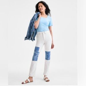 Style & Co. White Jeans with Blue Accents